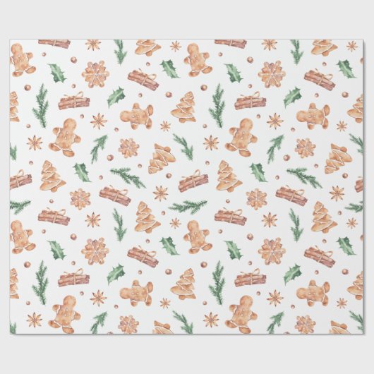kerstbrood Koekjes Holiday Greenery Cadeaupapier (Vlak)