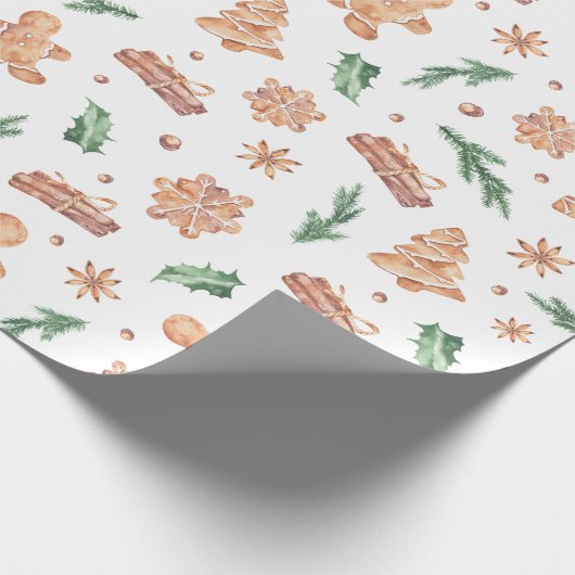 kerstbrood Koekjes Holiday Greenery Cadeaupapier (Hoek)