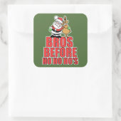 Kerstbros Santa en Rudolph Vierkante Sticker (Tas)