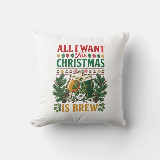 Kerstbrouw Bierglazen Dennentakken Hop Kussen (Voorkant)