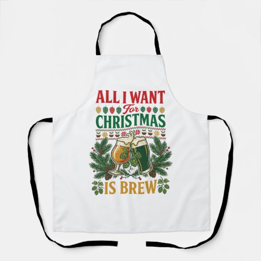Kerstbrouw Bierglazen Dennentakken Hop Schort (Voorkant)