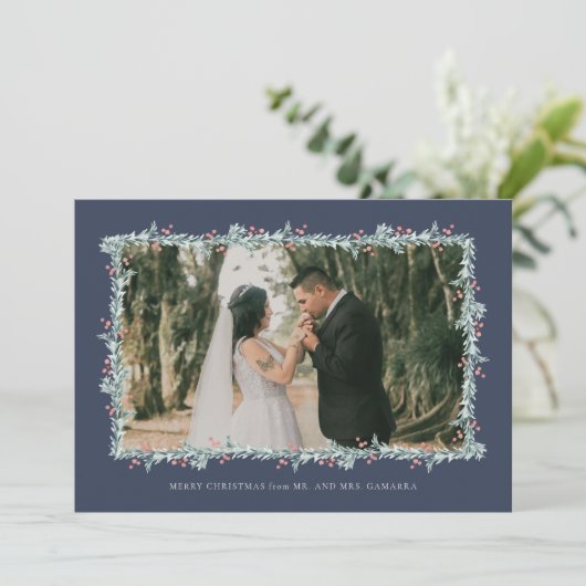 Kerstbruiloft aankondiging fotokaart (Staand voorkant)