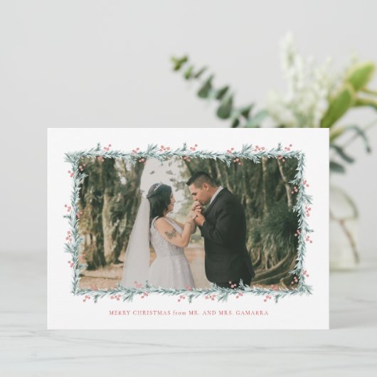 Kerstbruiloft aankondiging fotokaart (Staand voorkant)