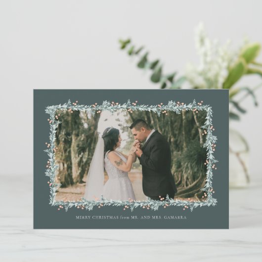 Kerstbruiloft aankondiging fotokaart (Staand voorkant)