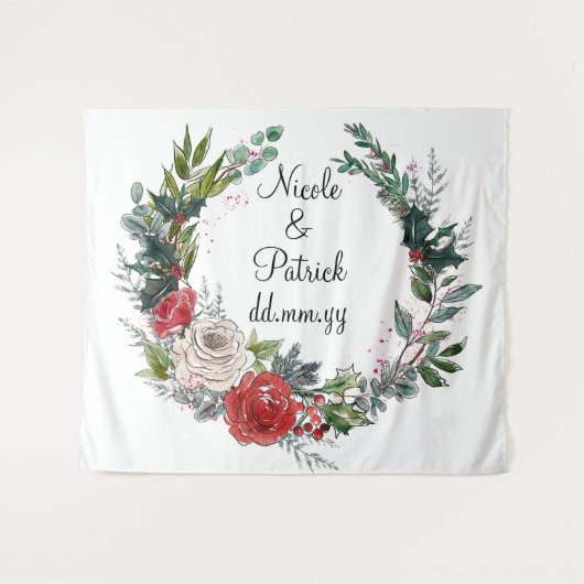 Kerstbruiloft achtergrond, decemberbruiloft decor wandkleed (Voorkant (horizontaal))