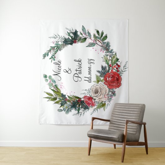 Kerstbruiloft achtergrond, decemberbruiloft decor wandkleed (In situ)