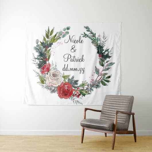 Kerstbruiloft achtergrond, decemberbruiloft decor wandkleed (In Situ (horizontaal))