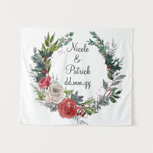 Kerstbruiloft achtergrond, decemberbruiloft decor wandkleed (Voorkant (horizontaal))