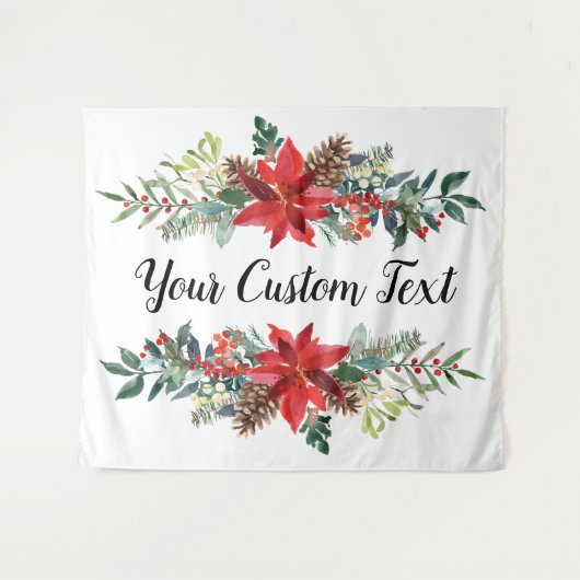 Kerstbruiloft achterlaat, feestdag Foto Booth T Wandkleed (Voorkant (horizontaal))