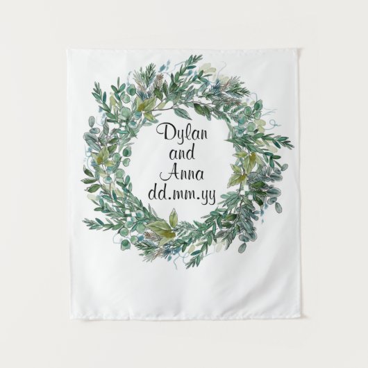 Kerstbruiloft achterlaat, Greenery Photo Booth Wandkleed (Voorkant)