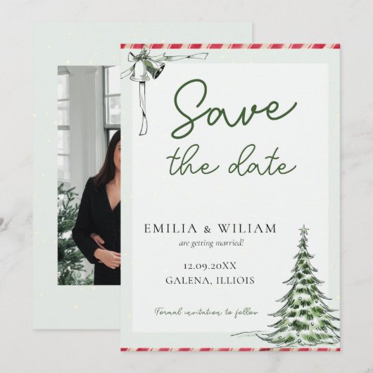 Kerstbruiloft Bewaar de datumfotokaart Feestdagenkaart (Voorkant / Achterkant)