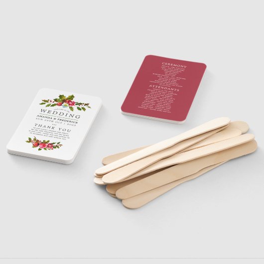 Kerstbruiloft Bloemen Holly Waterverf Programma Handwaaier (Niet-gemonteerd)