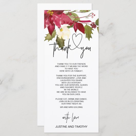 Kerstbruiloft Decor Dank u de tabelinstelling Menu (Voorkant / Achterkant)