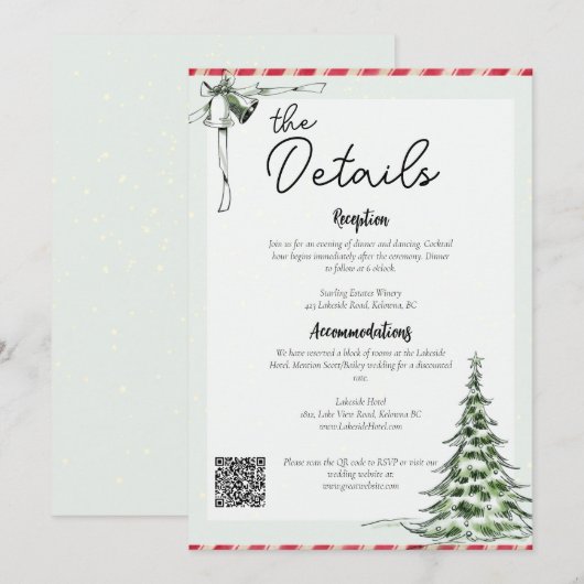 Kerstbruiloft Details met QR Code Kaart (Voorkant / Achterkant)