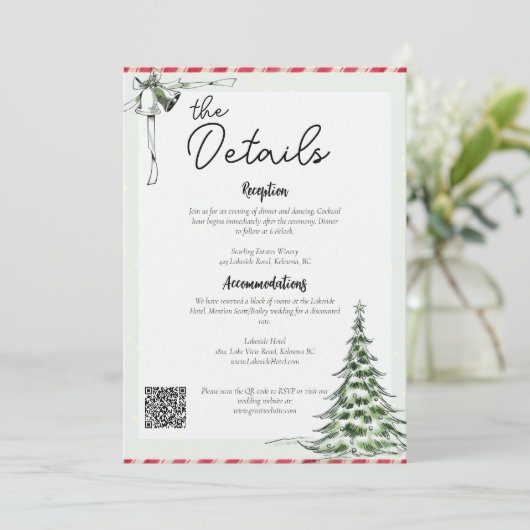 Kerstbruiloft Details met QR Code Kaart (Staand voorkant)