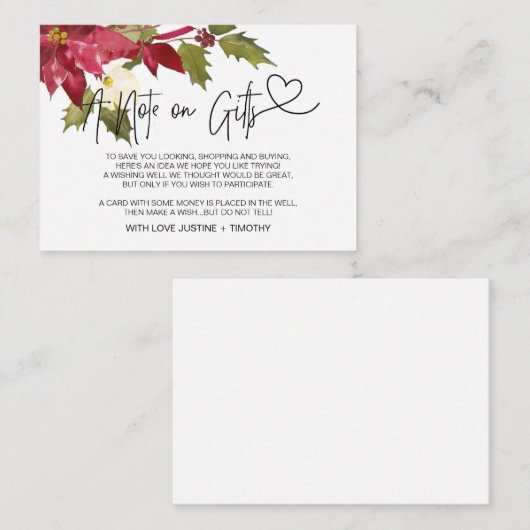 kerstbruiloft Een notitie over cadeautjes die goed Informatiekaartje (Voorkant / Achterkant)