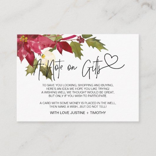 kerstbruiloft Een notitie over cadeautjes die goed Informatiekaartje (Voorkant)