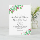 Kerstbruiloft Elegant Script Waterverf Berry Kaart (Staand voorkant)