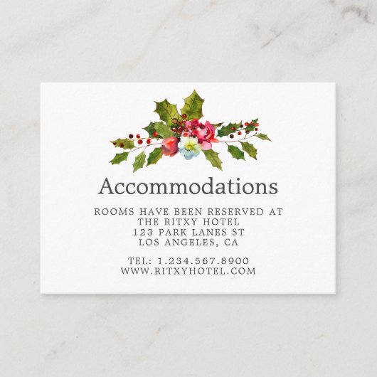 Kerstbruiloft Floral Holly Accommodations Informatiekaartje (Voorkant)
