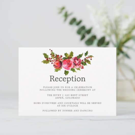 kerstbruiloft Floral Holly Kaart (Staand voorkant)