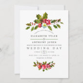 Kerstbruiloft Floral Holly Waterverf Invite Kaart (Voorkant)
