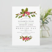 Kerstbruiloft Floral Holly Waterverf Invite Kaart (Staand voorkant)