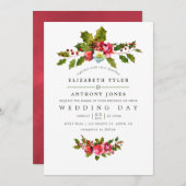Kerstbruiloft Floral Holly Waterverf Invite Kaart (Voorkant / Achterkant)