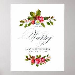Kerstbruiloft Floral Holly Waterverf Welkom Poster