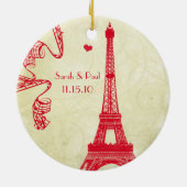Kerstbruiloft Foto met Eiffel Tower Keramisch Ornament (Achterkant)
