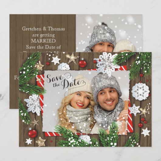 Kerstbruiloft Foto Save the Date (Voorkant / Achterkant)