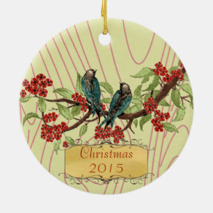 Kerstbruiloft  foto's Blauwgroen rood Keramisch Ornament