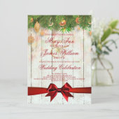 Kerstbruiloft Gold Decorations & Red Ribbon Kaart (Staand voorkant)