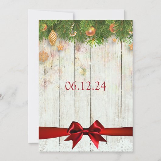 Kerstbruiloft Gold Decorations & Red Ribbon Kaart (Achterkant)