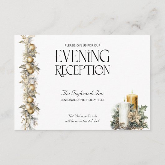 Kerstbruiloft Gouden Holly Bells receptie Informatiekaartje (Voorkant)