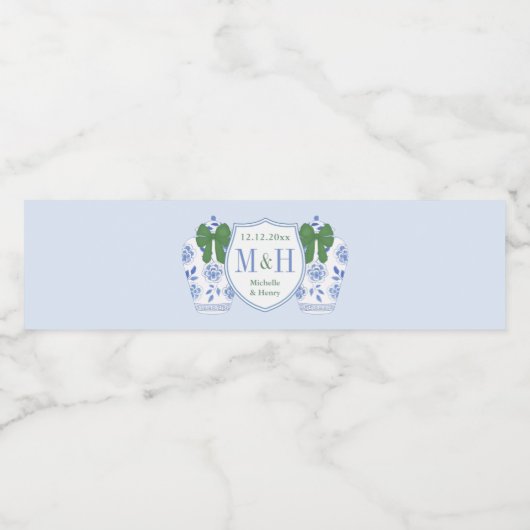 Kerstbruiloft Groen Lint Blauw Ginger Jar Waterfles Etiket (Enkel label)