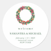 Kerstbruiloft herfst winter ronde sticker (Voorkant)