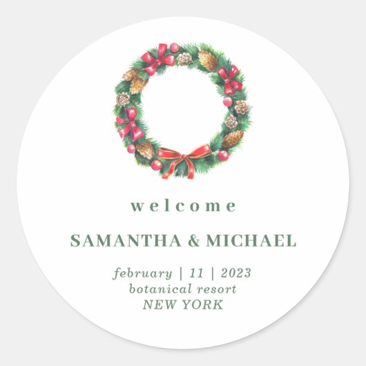 Kerstbruiloft herfst winter ronde sticker (Voorkant)
