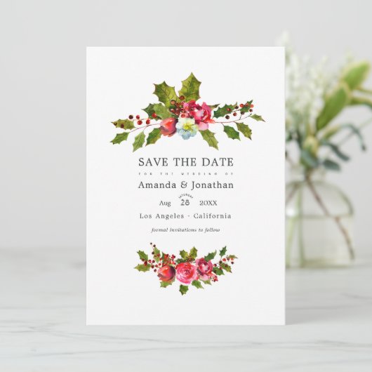 Kerstbruiloft Holly Foto Save The Date (Staand voorkant)