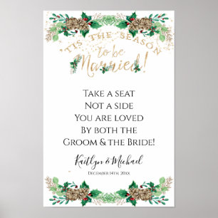 Kerstbruiloft Holly Gold Foliage zonder zijkant Poster