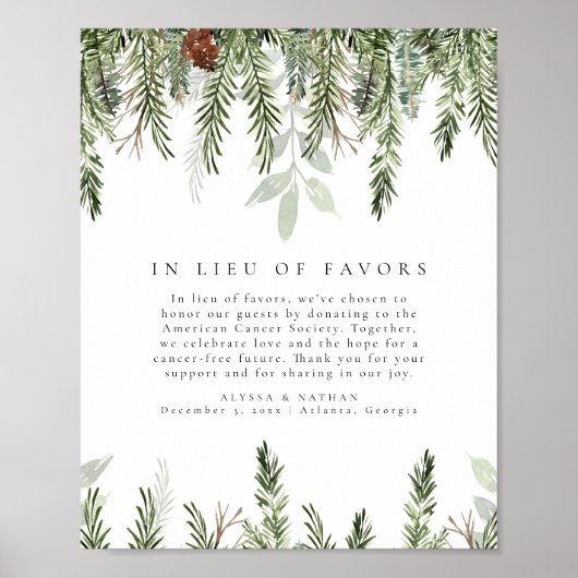 Kerstbruiloft in plaats van gunsten tafelblad teke poster (Voorkant)