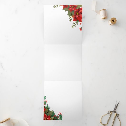 kerstbruiloft in Poinsettia Drieluik Kaart (Binnen)