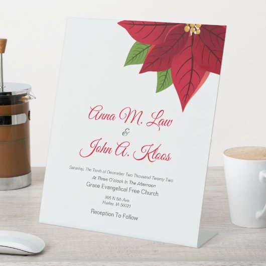 kerstbruiloft in Poinsettia Reclamebord Met Voetstuk (Insitu)