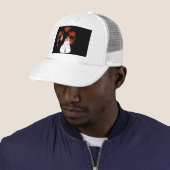 kerstbruiloft in witte ronde met wiet trucker pet (In situ)