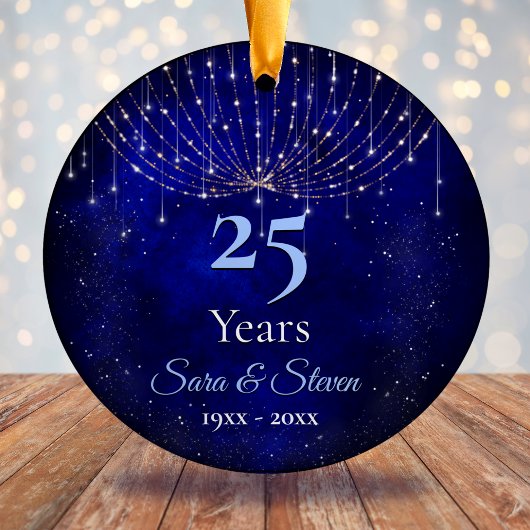 Kerstbruiloft jubileum blauwe zilveren glitter keramisch ornament