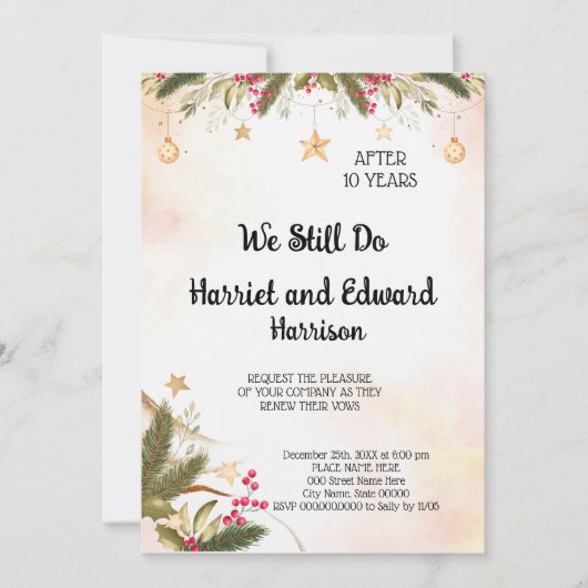 Kerstbruiloft Jubileum Renewal Vows Invitat Kaart (Voorkant)