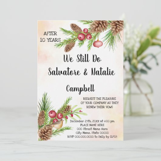 Kerstbruiloft Jubileum Renewal Vows Kaart (Staand voorkant)