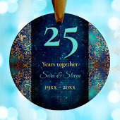 Kerstbruiloft jubileum turquoise goud keramisch ornament