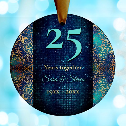 Kerstbruiloft jubileum turquoise goud keramisch ornament