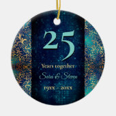 Kerstbruiloft jubileum turquoise goud keramisch ornament (Voorkant)