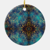 Kerstbruiloft jubileum turquoise goud keramisch ornament (Achterkant)